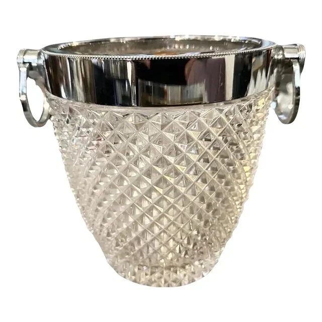 1980s Modernist Crystal and Silver Plate French Wine Cooler