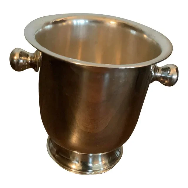 1980s Monogrammed Modern Silver Plated Champagne Bucket / Vase/ Wastebasket