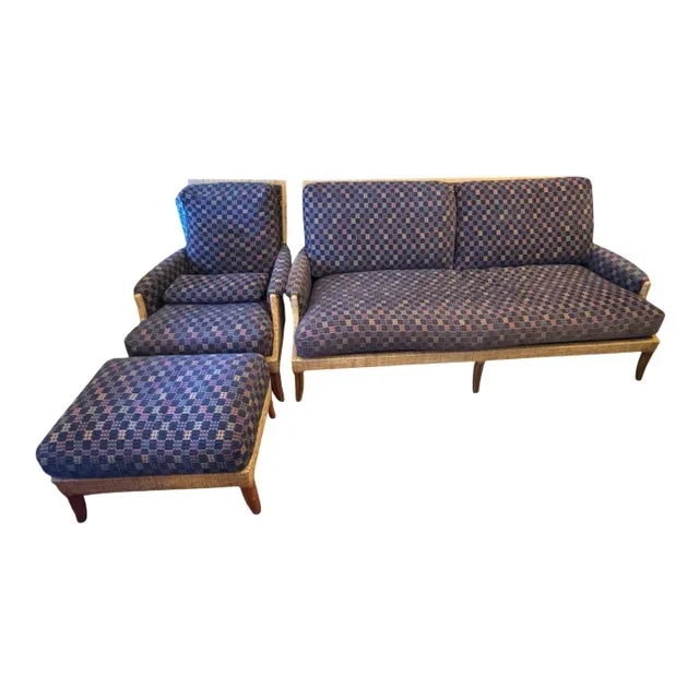 1980s Original Vintage McGuire Textile 3 Piece Sofa Set
