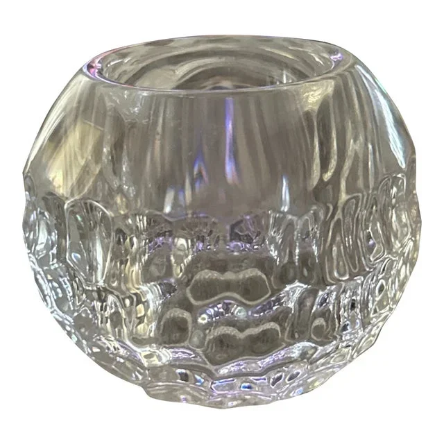 1980s Orrefors Crystal Sphere Thumbprint Tealight Candle Holder Germany