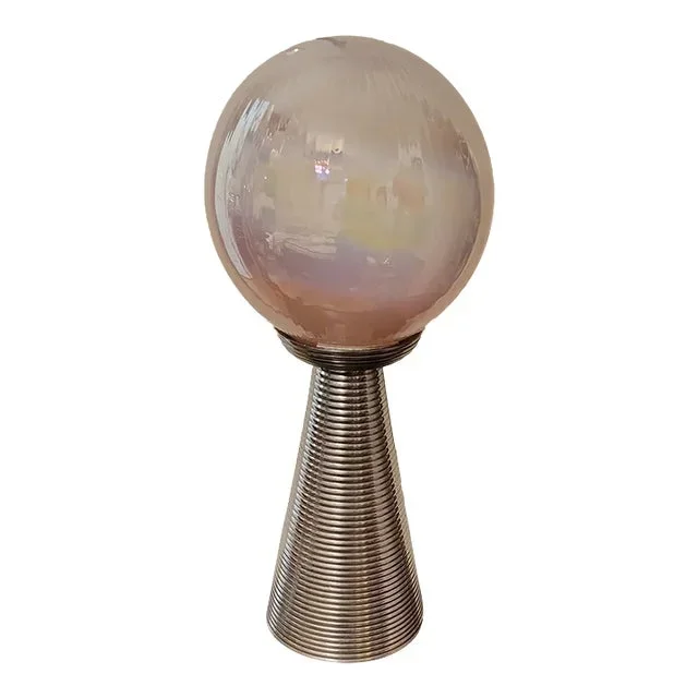 1980s Polished Aluminum Tower and Glass Globe Table / Floor Lamp
