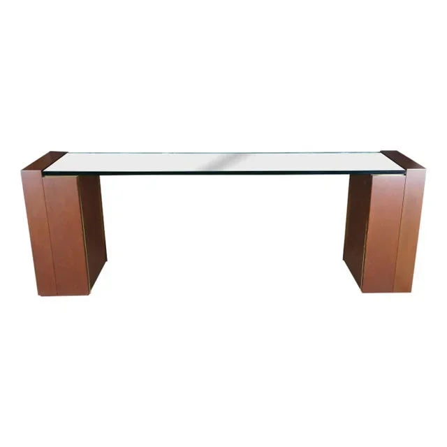 1980s Post Modern Mahogany & Polished Glass Console Hall Sofa Table Sideboard