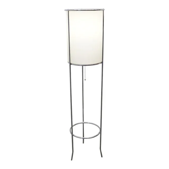 1980s Tri Pod Chrome & Linen Floor Lamp T.H. Robsjohn Gibbings Hansen Style