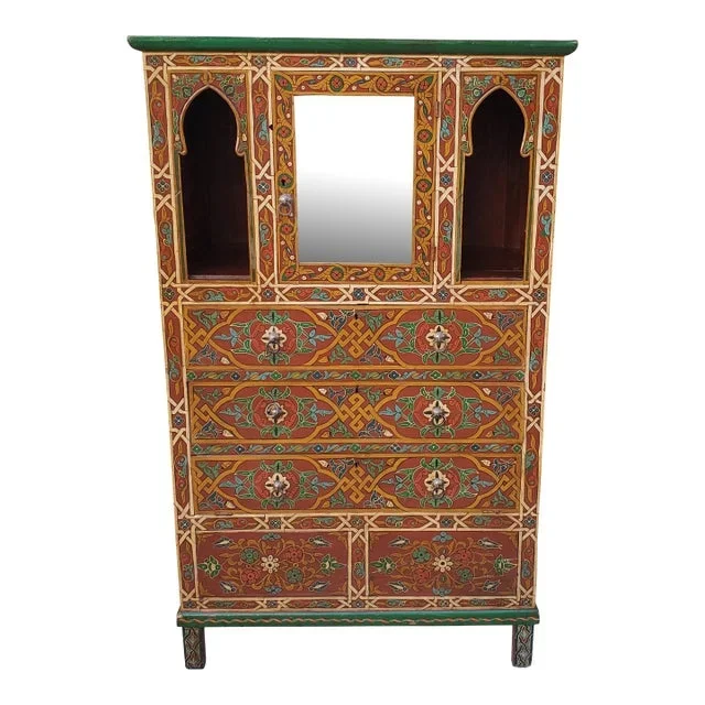 1980s Vintage Moroccan Hand Painted Cabinet / Chelhaoui Armoire