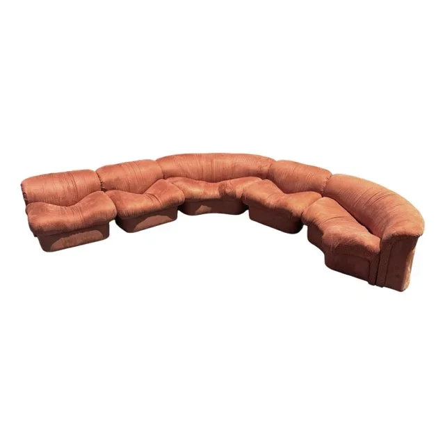 1980s Vintage Postmodern Burnt Orange Sculpted Modular Sectional Sofa – 5 Pieces