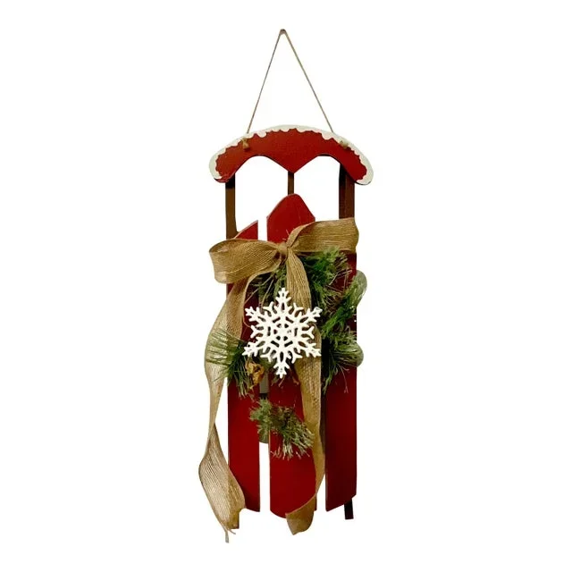 1980s Vintage Rustic Arts & Crafts Christmas Sled Wall Decorative Object