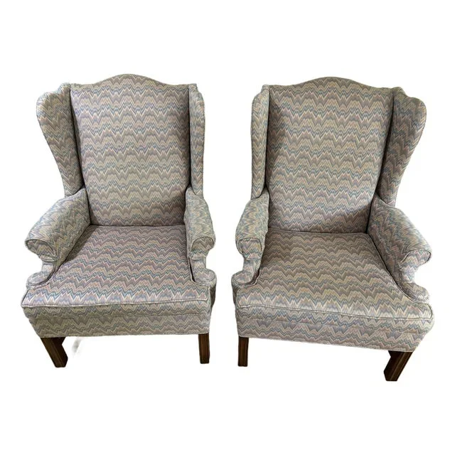 1980s Vintage Thomasville Wingback Chairs- Set of 2