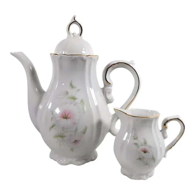 1980s Winrose Collection Floral Coffee Pot and Creamer