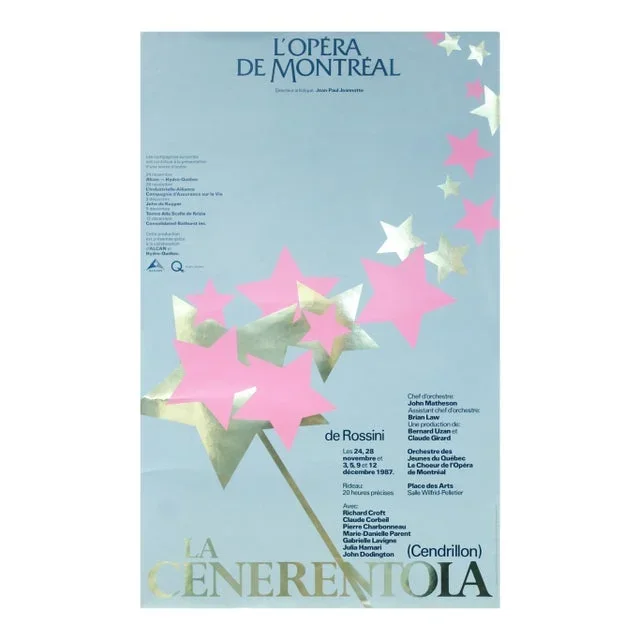 1987 Opéra De Montréal Poster, La Cenerentola (Cendrillon) De Rossini