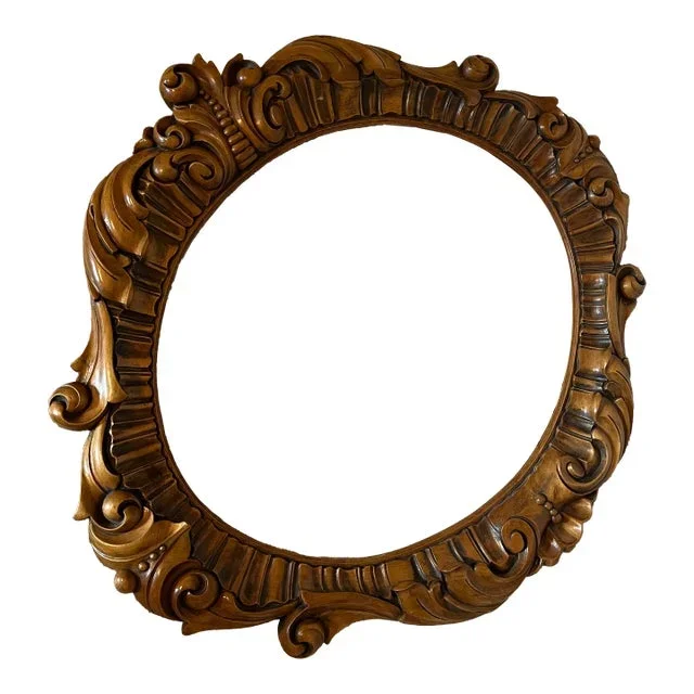 1987 Vintage Hand-Carved Wood Oval Frame– Made in Lithuania