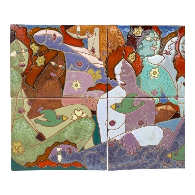 1990s “Las Mujeres” Ceramic Tile Mosaic by Guillermo Wagner Granizo