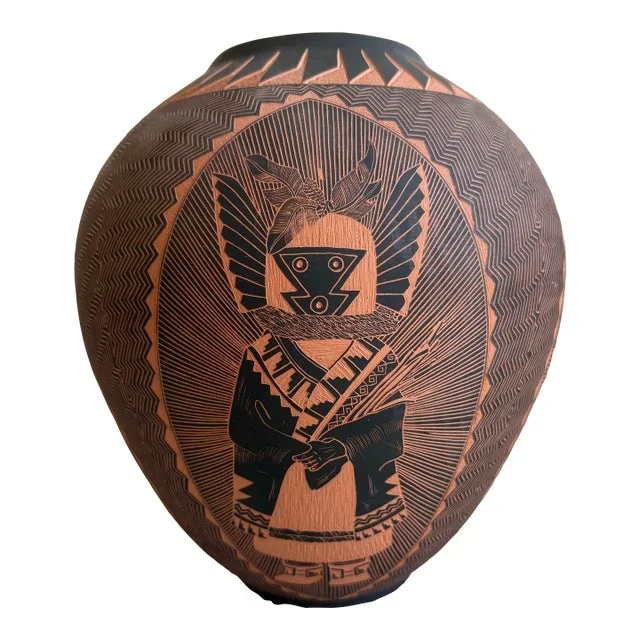 1990s Black Etched Terracotta Navajo Pottery Vase