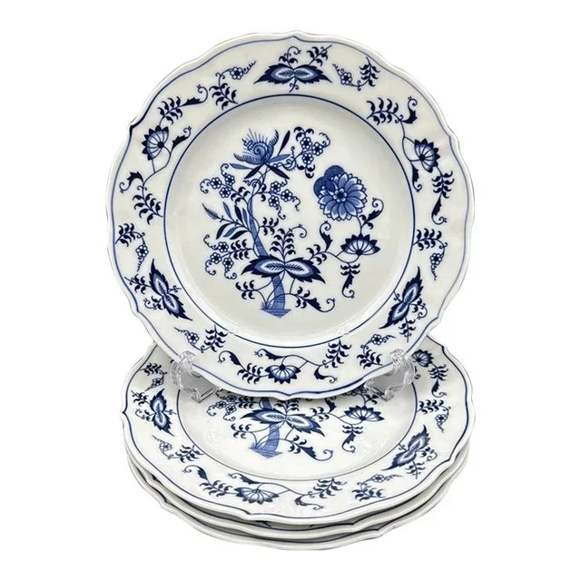 1990s Blue Danube Onion China Salad Plates, Japan- Set of 4