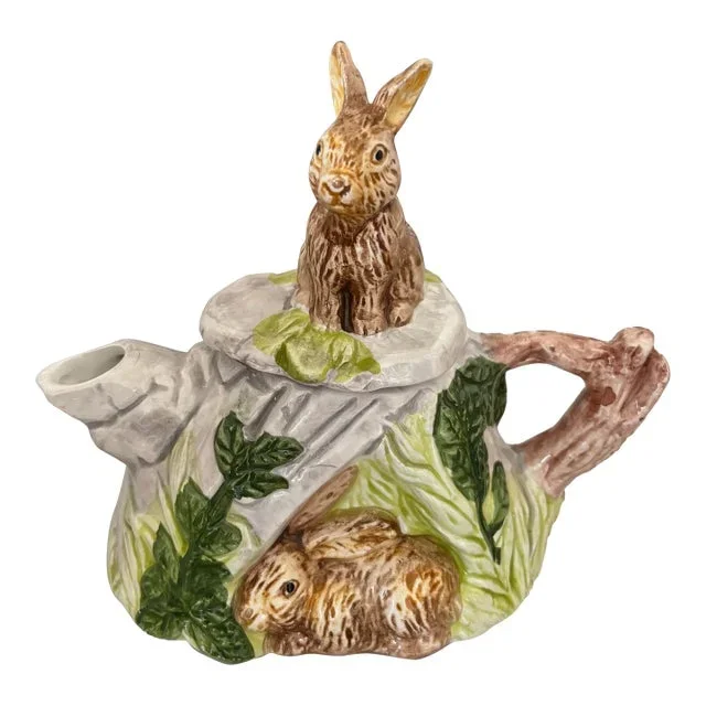 1990s Ceramic Rabbit Tea Pot and Lid, After Shafford