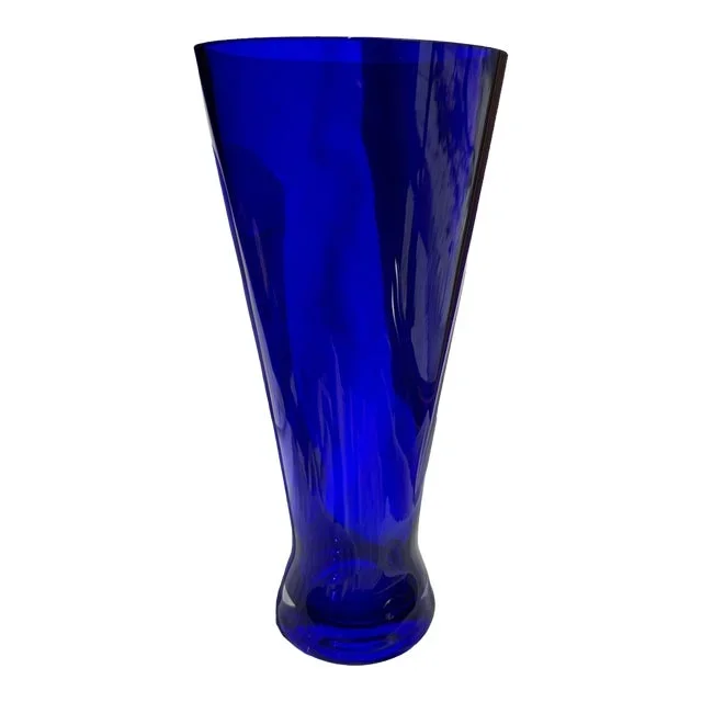 1990s Cobalt Blue Hand Blown Vase, Made in Poland