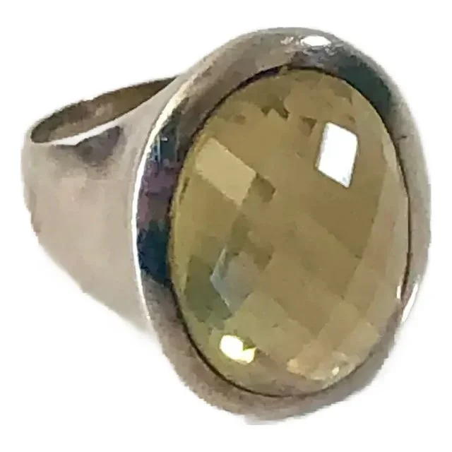 1990s Cushion Cut Lemon Quartz Sterling Ring, Size 8.25