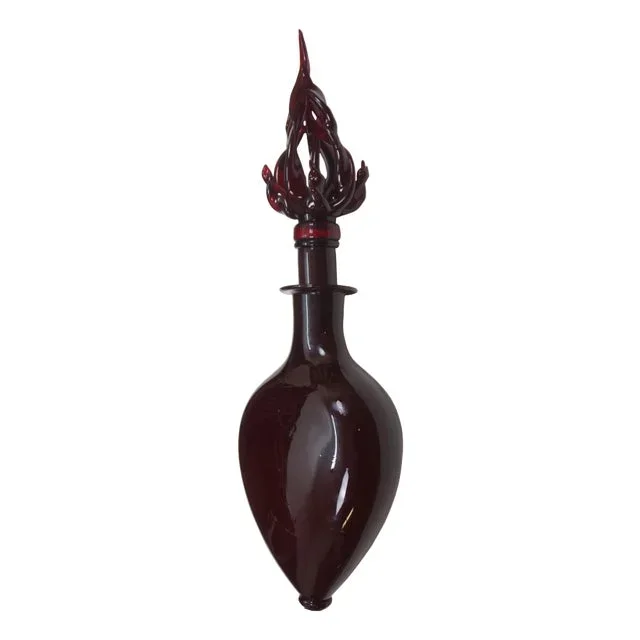 1990s Jonathan Christie Ruby Red Art Glass Sacred Heart Decanter Bottle Sculpture