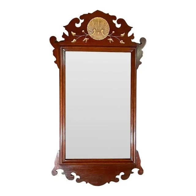 1990s Mahogany Mirror With Carved Top