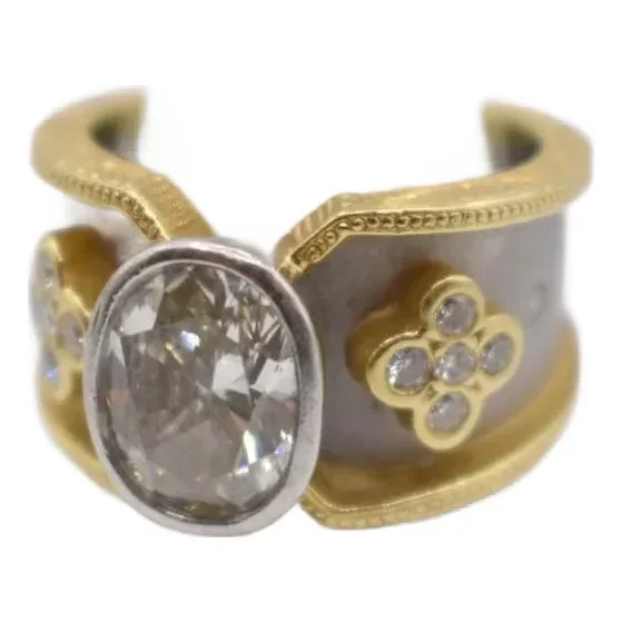 1990s Michael Beaudry Oval 3.10ct Diamond Set in Platinum and 18k Gold Ring, Size 6.75