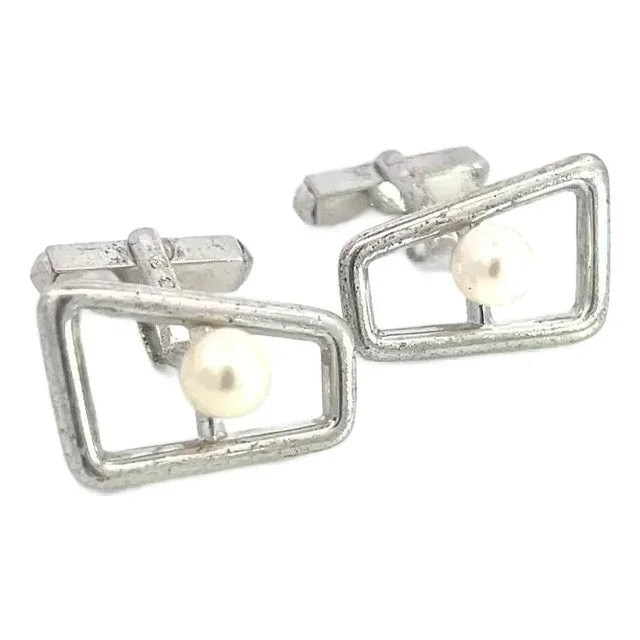 1990s Mikimoto Estate Akoya Pearl Cufflinks Sterling Silver, 2 Pieces