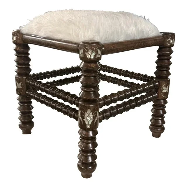 1990s Mother of Pearl Inlaid Stool