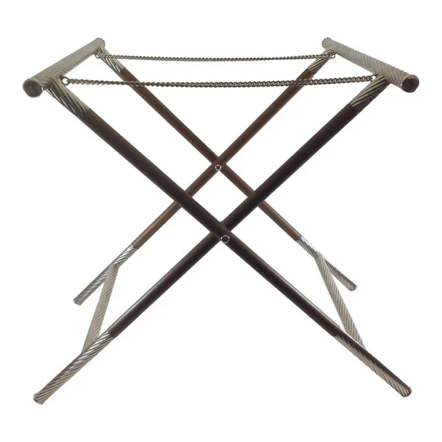 1990s New Silverplate Plain & Wood Collapsible Stand Only by Valsodo-Italy