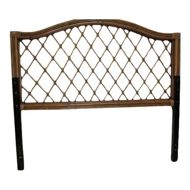 1990s Safavieh Brown Multi Rattan Wicker Trellis Headboard Wood Accent Queen