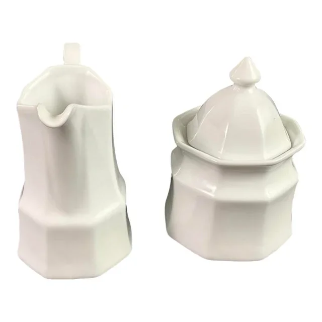 1990s Savior Vivre Maison Blanche-White Ironstone Creamer and Sugar Set
