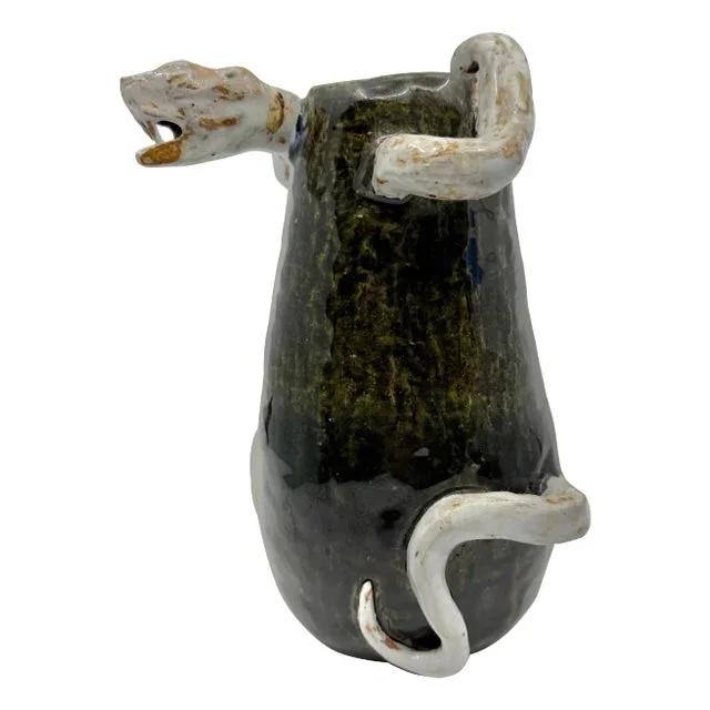 1990s Snake Relief Art Pottery Vessel, Signed