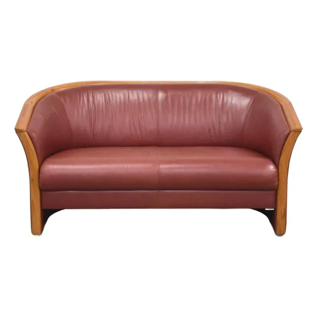 1990s Teak and Leather Loveseat Sofa by Ekornes