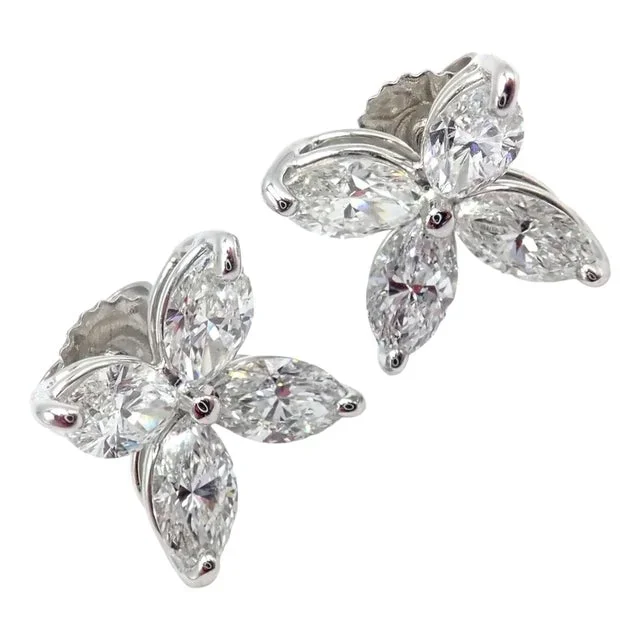 1990s Tiffany & Co. Platinum Victoria Marquise Cut Diamond Large Earrings, A Pair