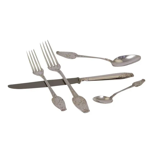 1990s Touraine Sterling Silver Hand-Crafted 5-Piece Flatware Place-Setting