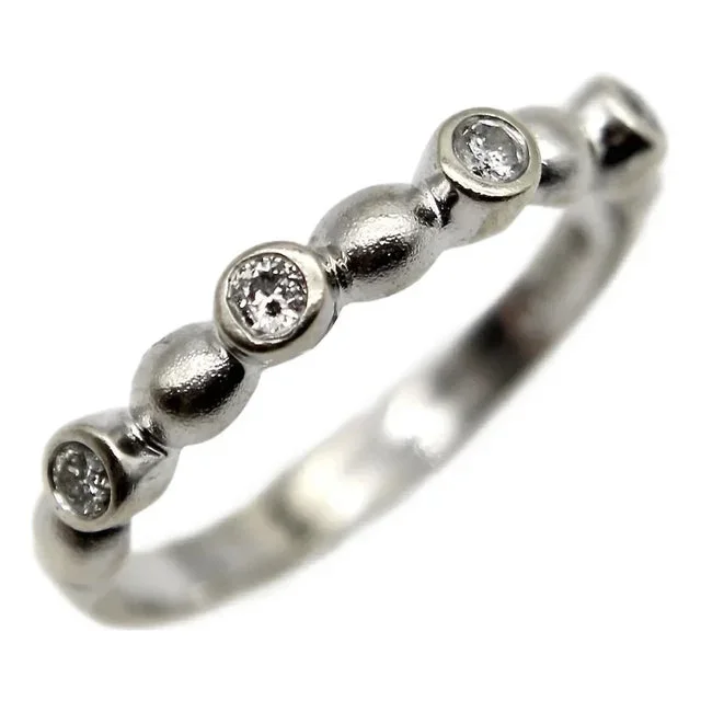 1990s Vintage 14k White Gold Diamond Bubble Ring, Size 6.5