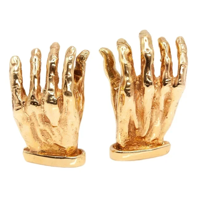1990s Vintage 14k Yellow Gold Sculptural Hand Earrings, A Pair