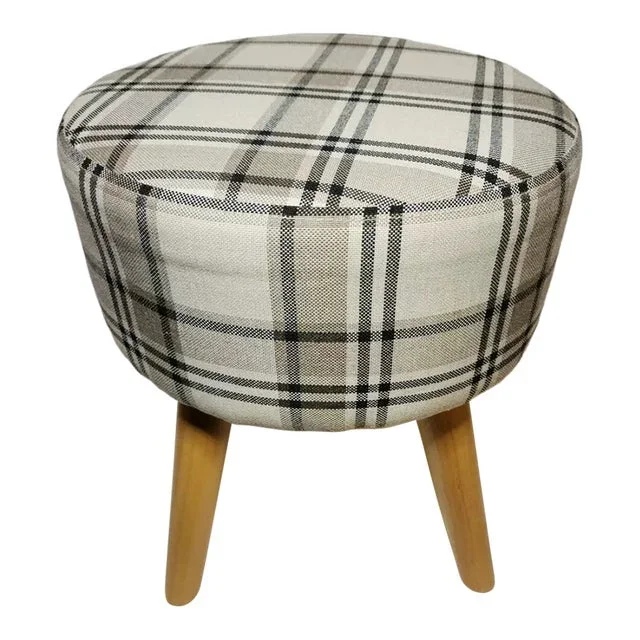 1990s Vintage 4-Legged Footstool Ottoman Pouf, Solid Wood