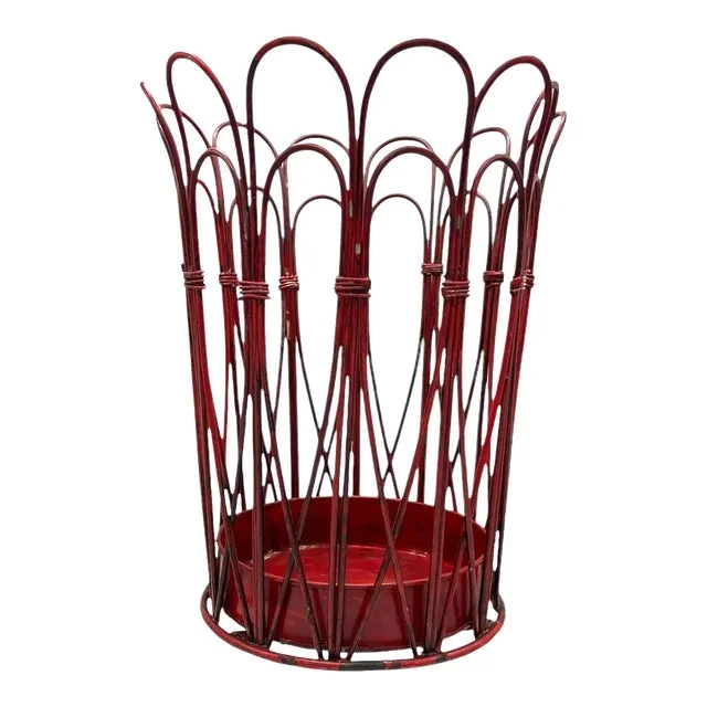 1990s Vintage Red Wired Waste Basket