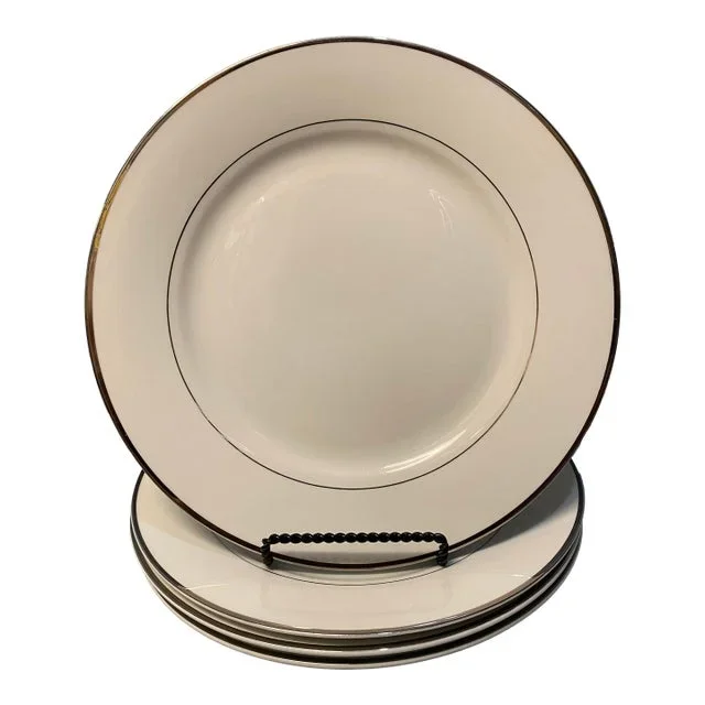 1990s Wallace Fine China Set of 4 White With Platinum Band