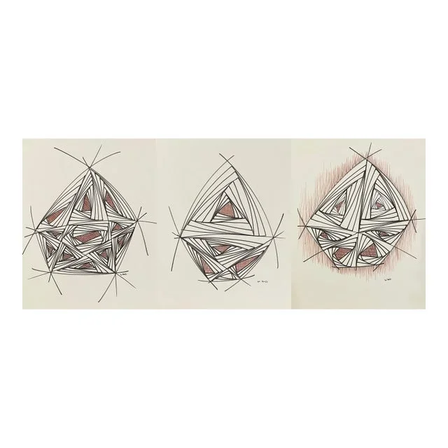 1991 William Glen Davis Set of Three Mid Century Modern Atomic Drawings