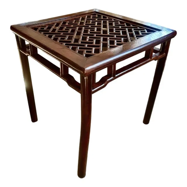 19th C. Chinese Fretwork Splayed Leg Side Table
