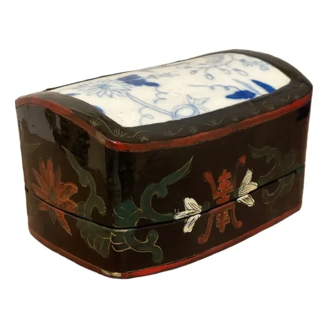19th C. Chinese Pottery Shard Painted Enamel Box