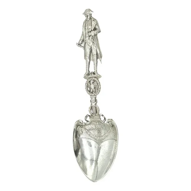 19th C. French Silver Commemorative Three-Dimensional Napoleon Portrait Spoon