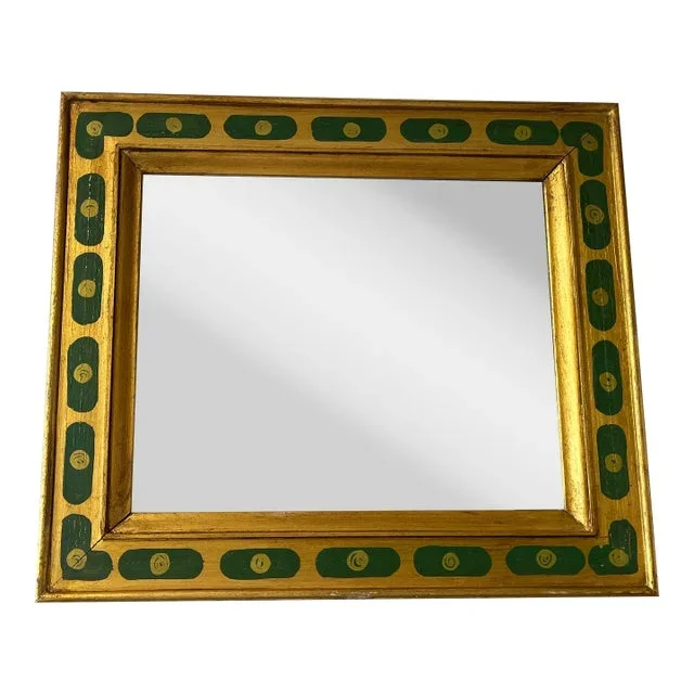 19th C. Handpainted Green and Giltwood Mirror