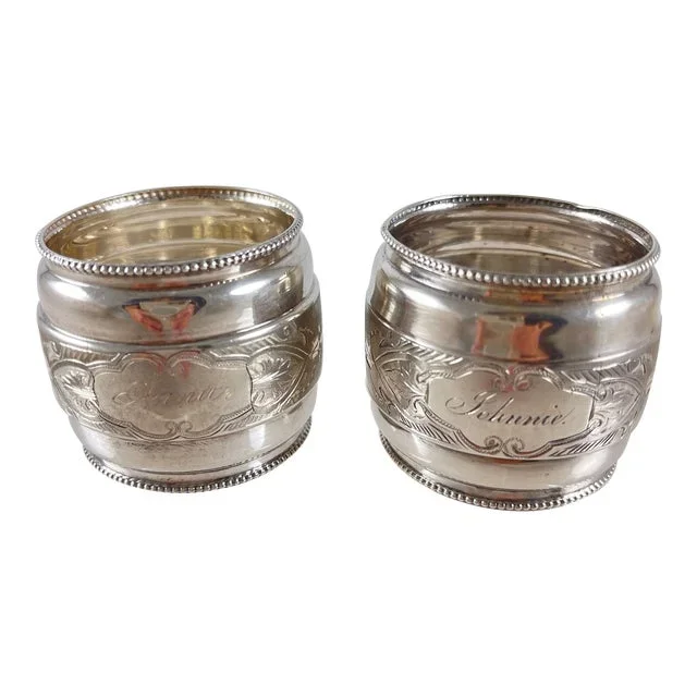 19th C. Sterling Silver Bright Cut Napkin Rings, a Pair