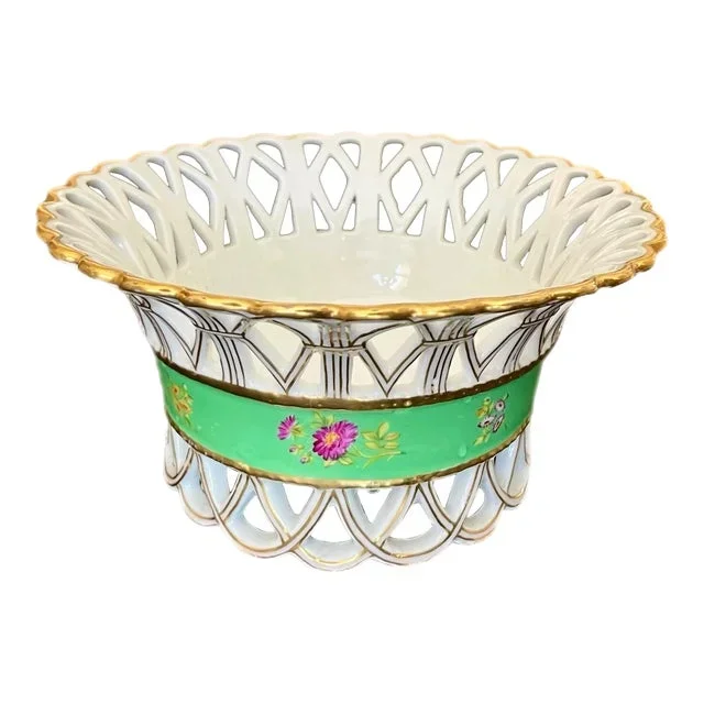 19th C. Vieux Paris Reticulated Pierced Floral Cachepot or Basket