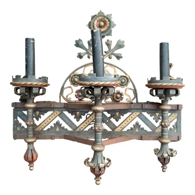 19th Century Aesthetic Movement Polychrome Cast and Hand Wrought Iron Wall Sconce