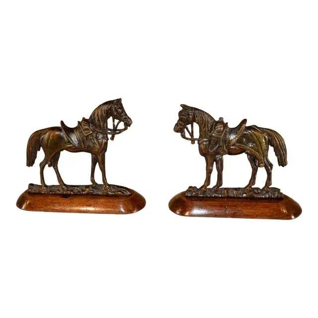 19th Century Brass Horse Mantle Decorations