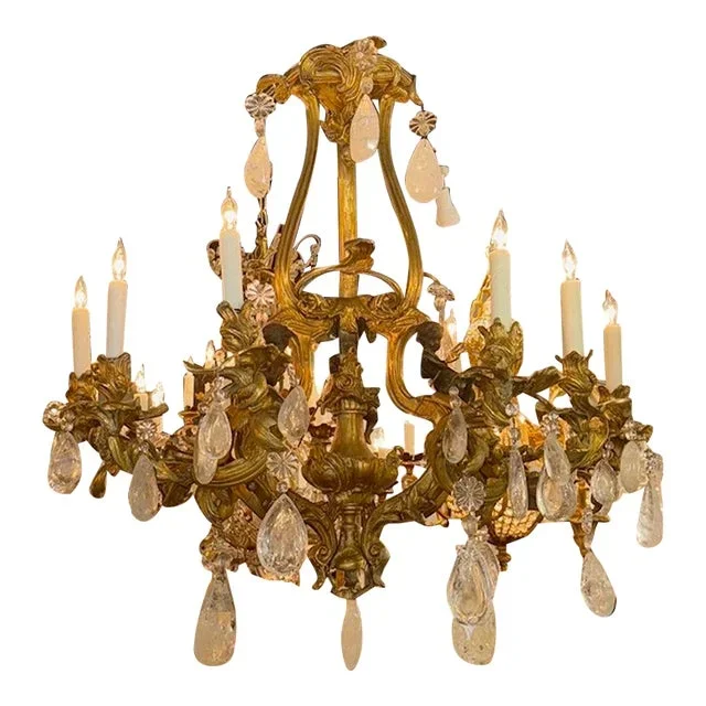 19th Century Bronze and Rock Crystal Chandelier With Cherubs