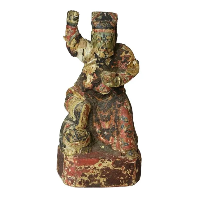19th Century Chinese Guardian Figure Wood Statue