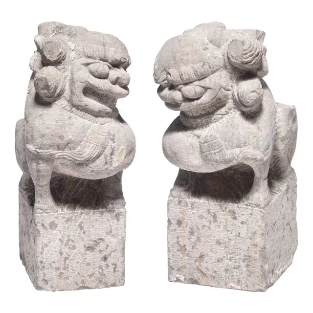 19th Century Chinese Stone Fu Lion Guardians – A Pair
