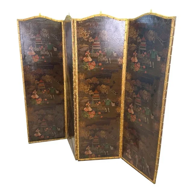 19th Century Chinoiserie Leather Screen, 1890